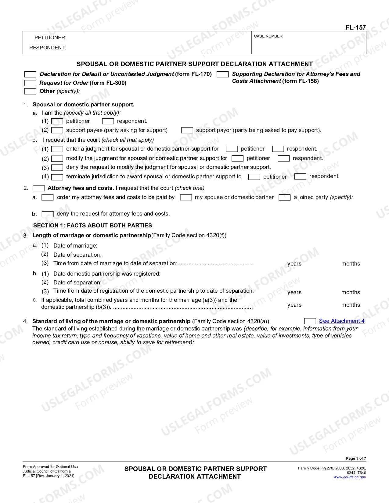 Preview Spousal or Domestic Partner Support Declaration Attachment