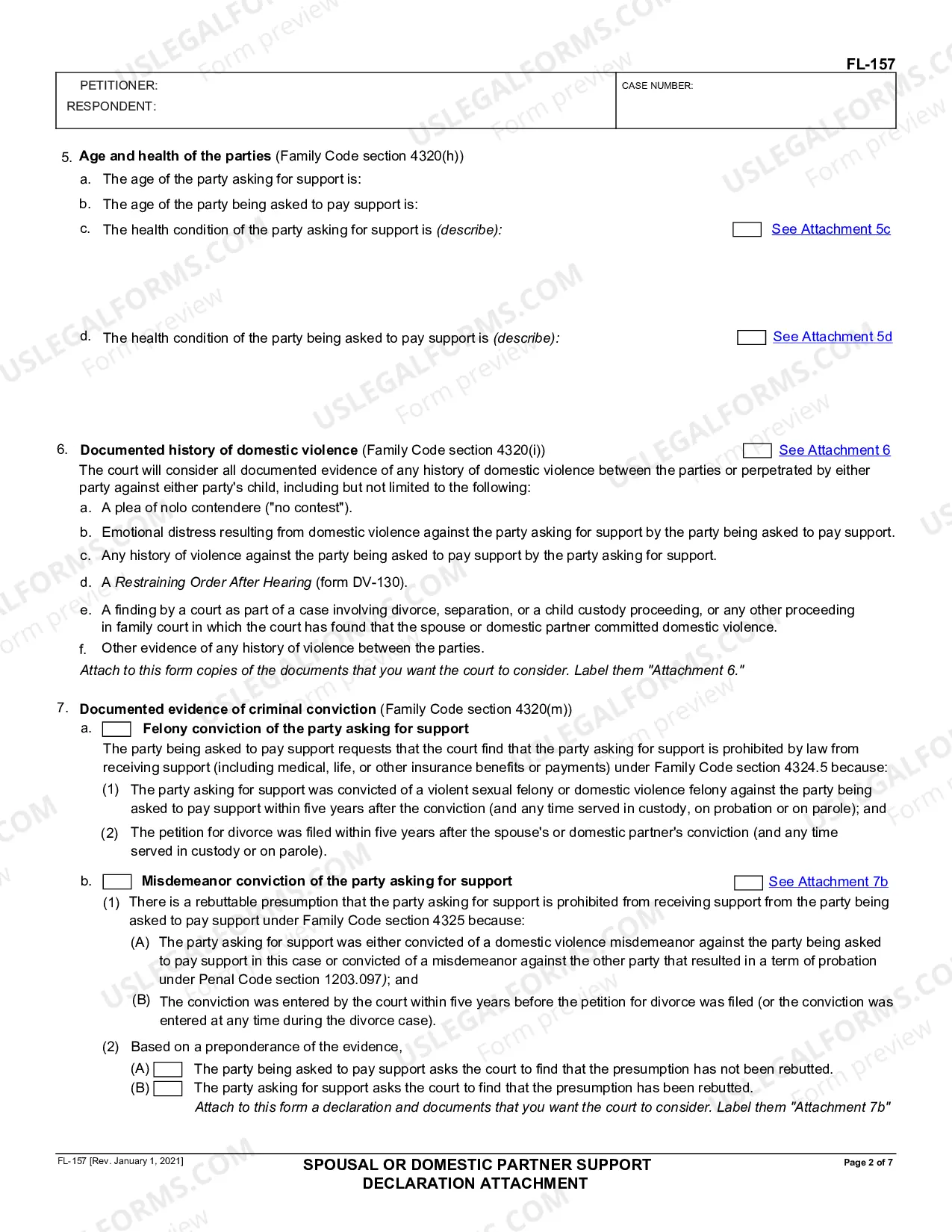 Preview Spousal or Domestic Partner Support Declaration Attachment