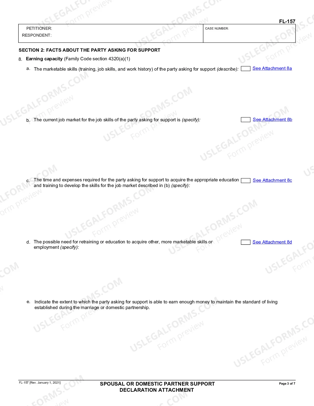 Preview Spousal or Domestic Partner Support Declaration Attachment