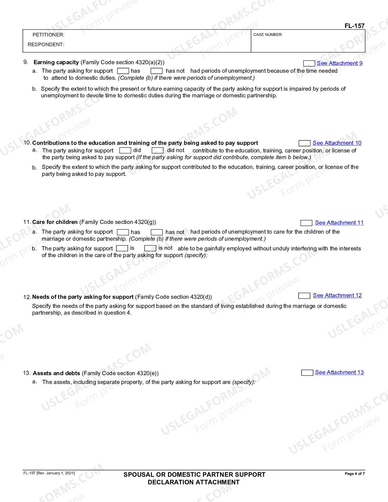 Preview Spousal or Domestic Partner Support Declaration Attachment