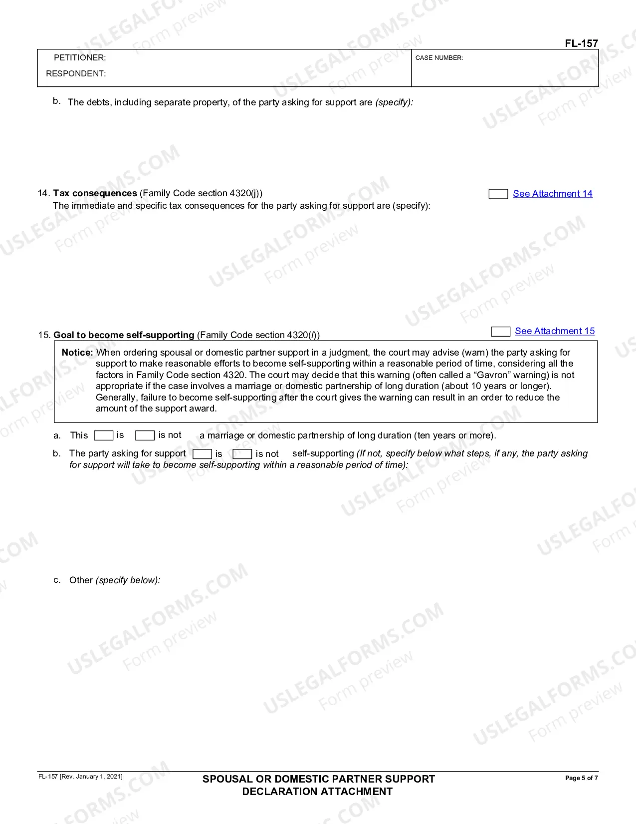 Preview Spousal or Domestic Partner Support Declaration Attachment