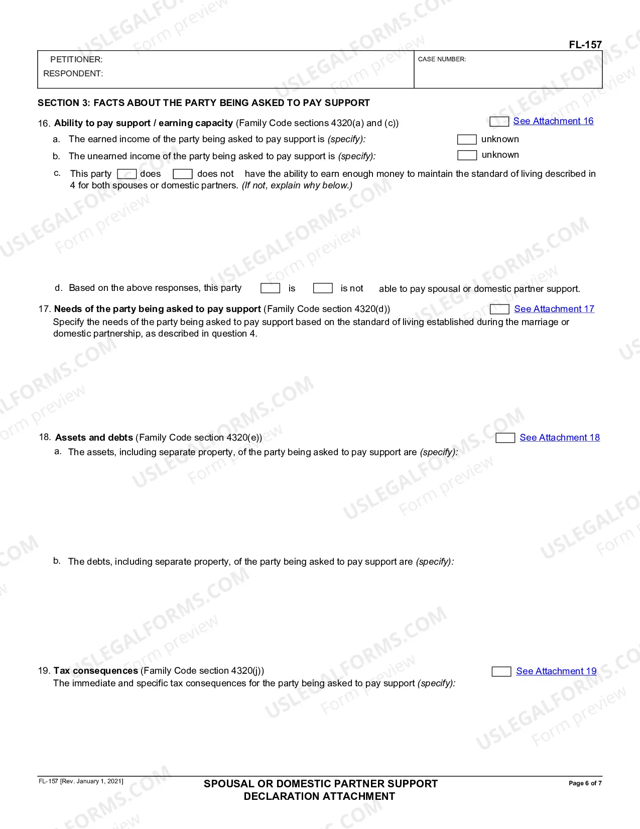 Preview Spousal or Domestic Partner Support Declaration Attachment