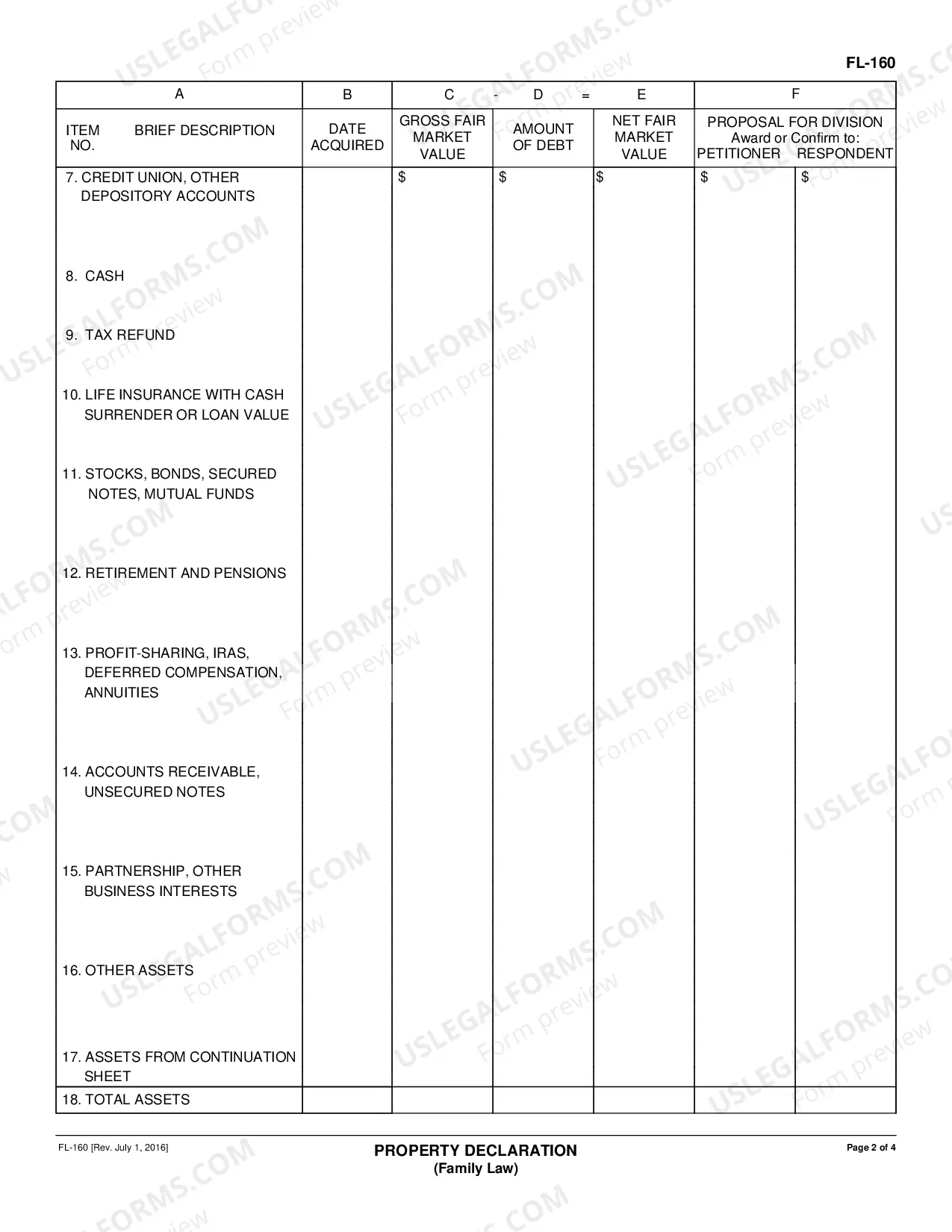 Preview Property Declaration - Family Law