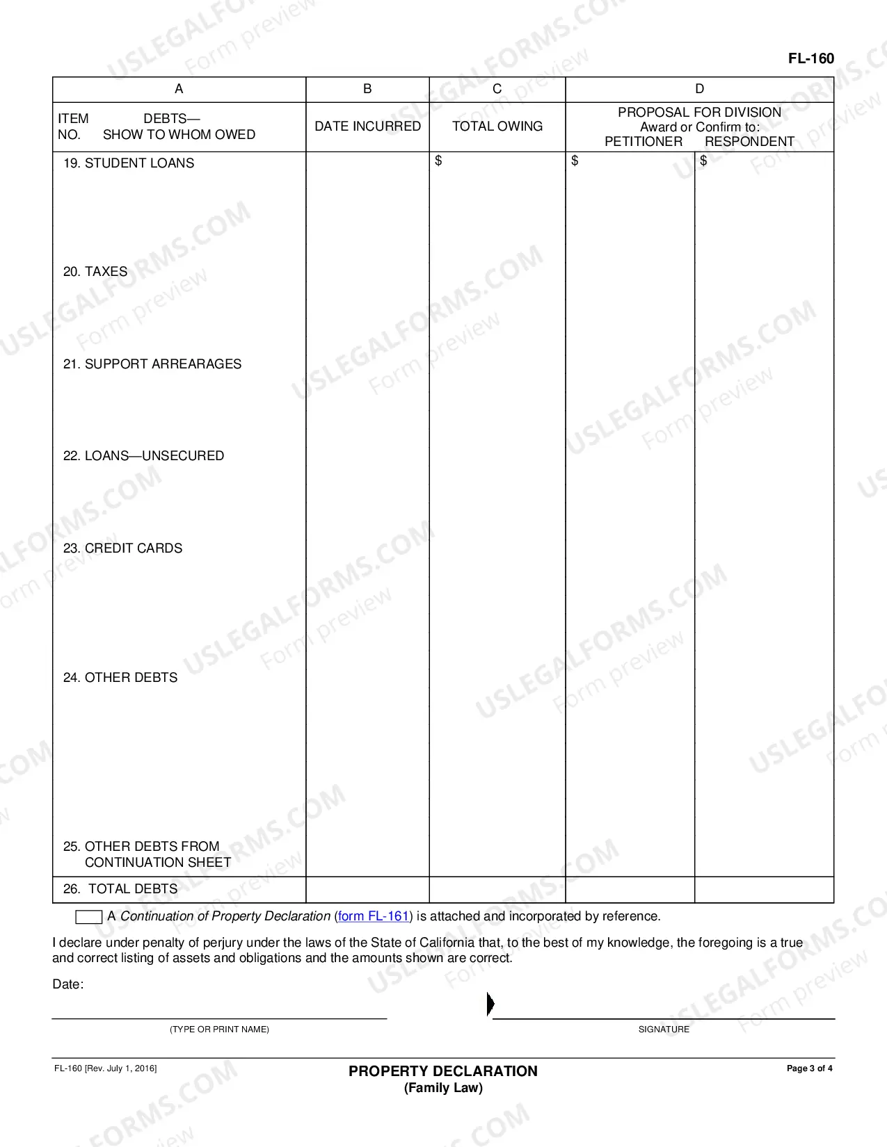 Preview Property Declaration - Family Law
