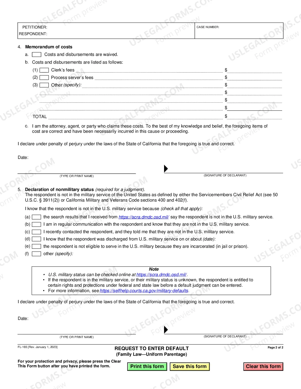 Preview Request to Enter Default - Family Law - Uniform Parentage