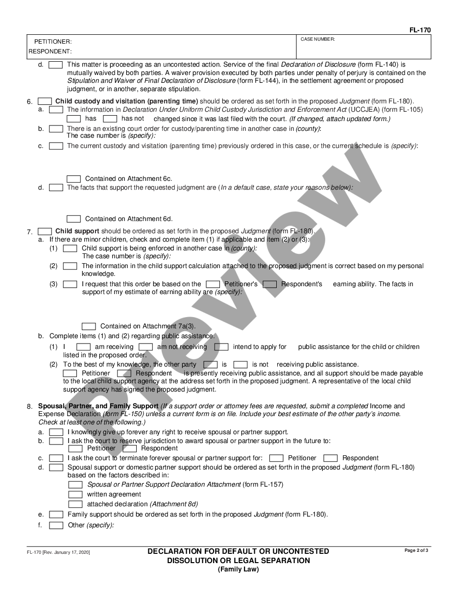 page 1 Declaration for Default or Uncontested Dissolution or Legal Separation preview