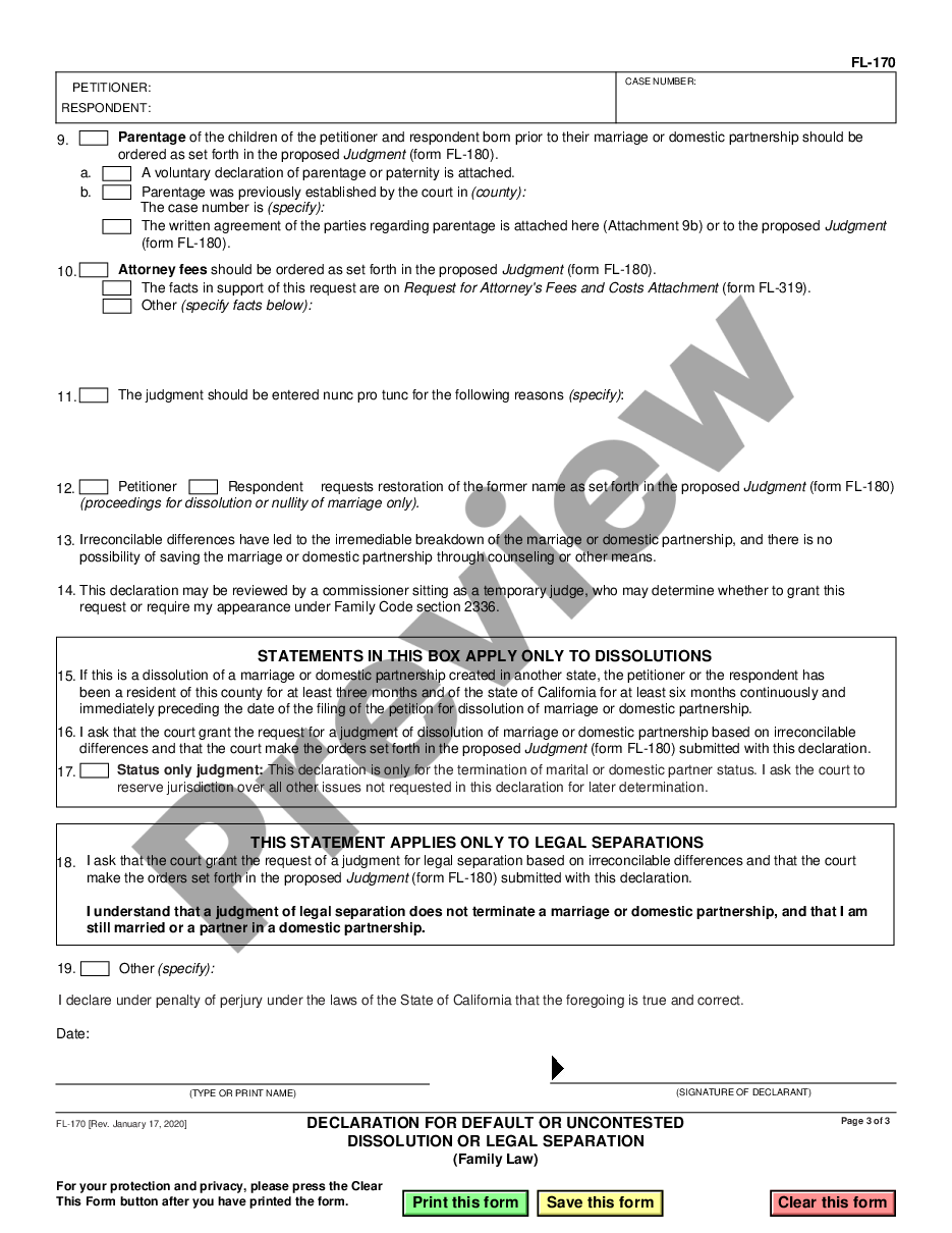 page 2 Declaration for Default or Uncontested Dissolution or Legal Separation preview