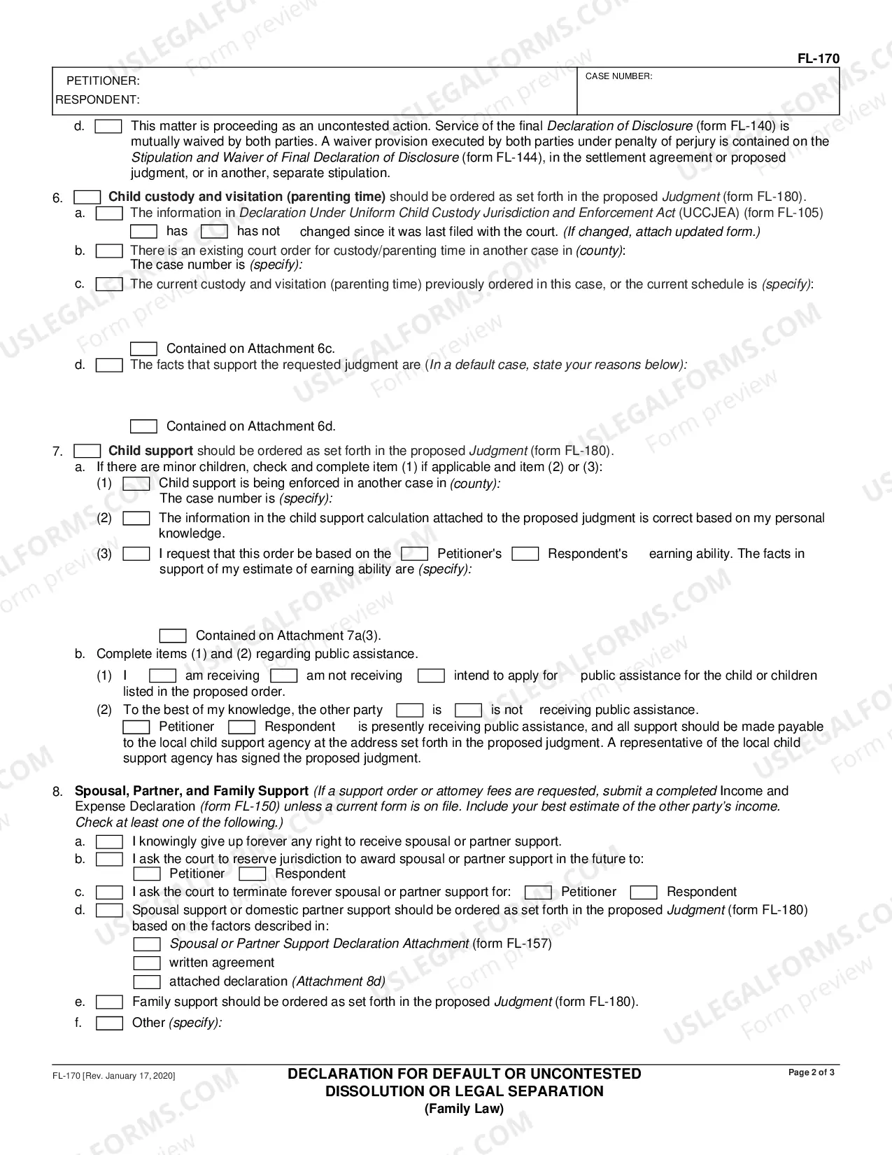 Preview Declaration for Default or Uncontested Dissolution or Legal Separation