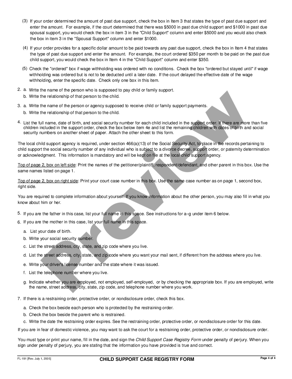 page 3 Child Support Case Registry Form preview