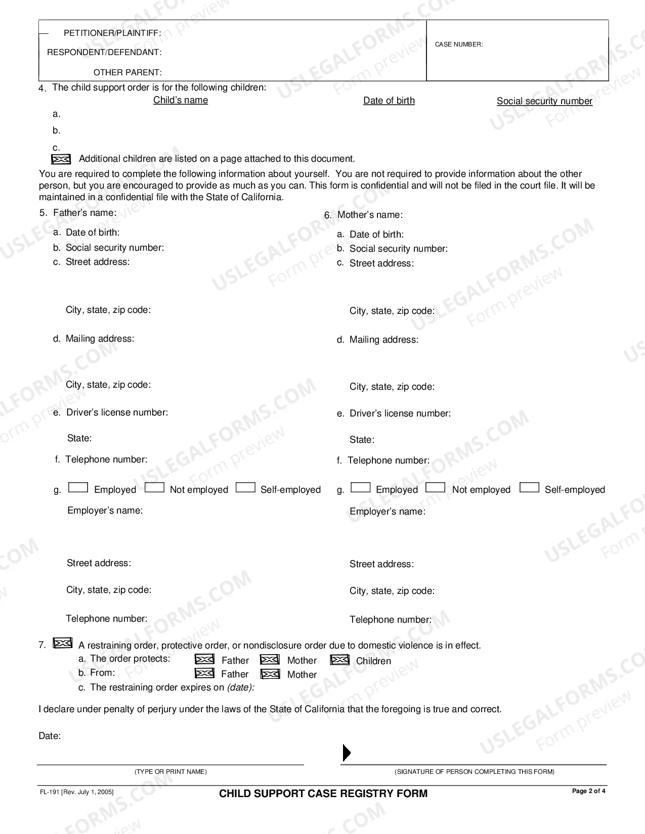 Preview Child Support Case Registry Form