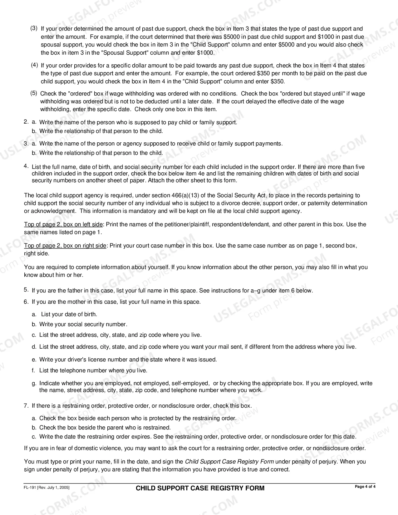 Preview Child Support Case Registry Form