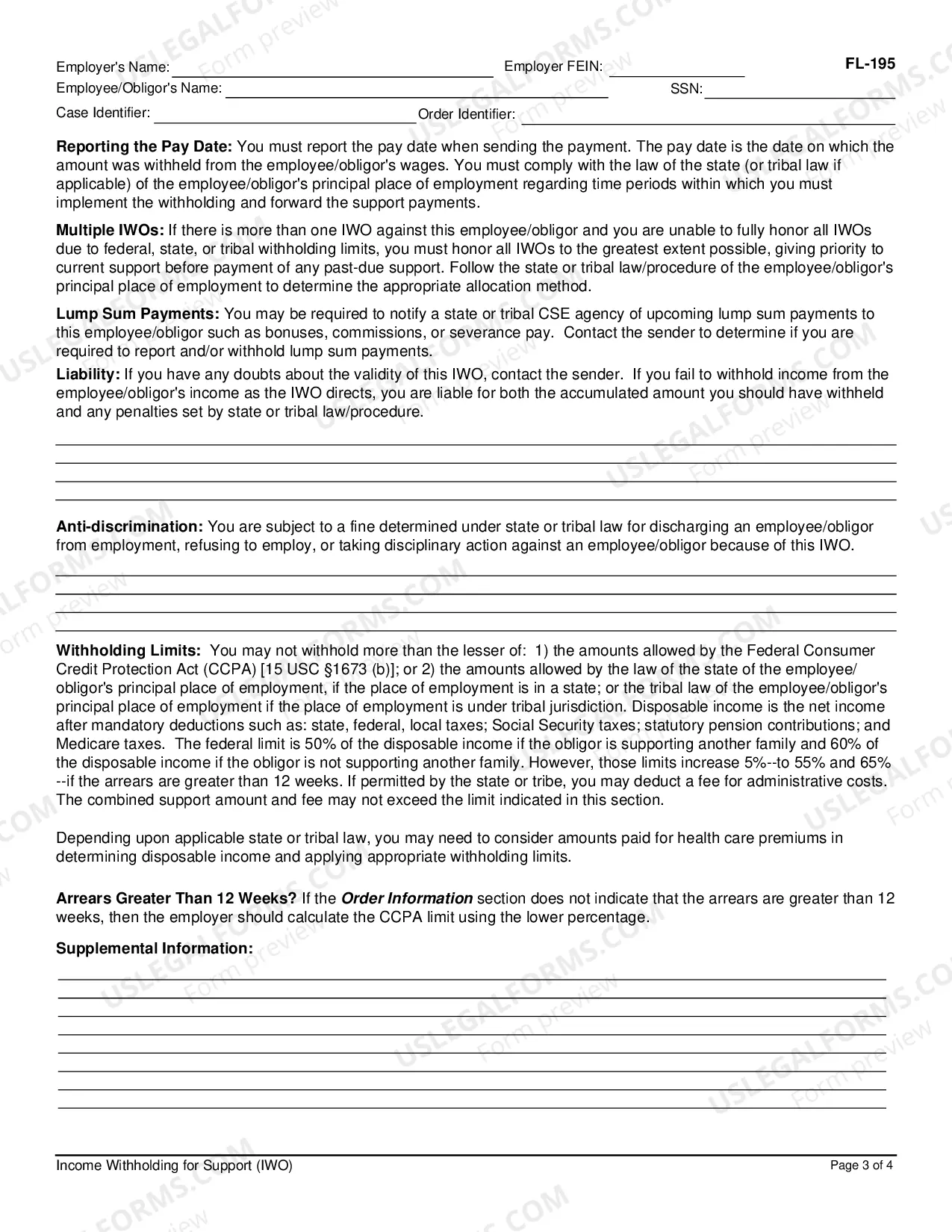 Preview Order - Notice to Withholding Income for Child Support