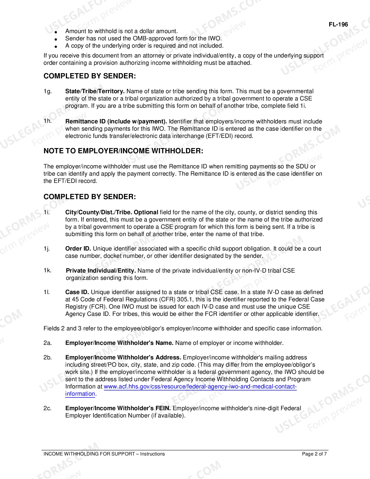 Preview Income Withholding for Support - Instructions