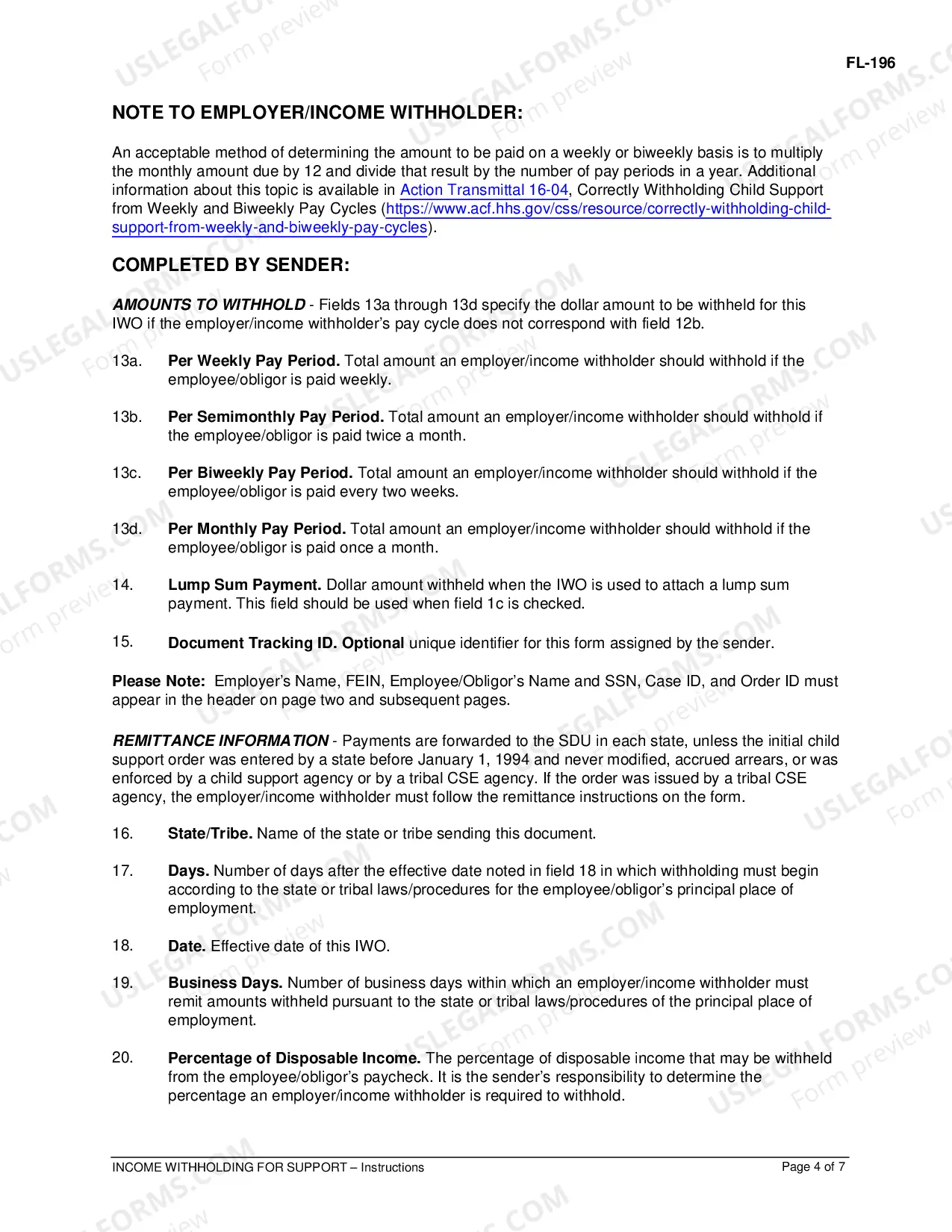 Preview Income Withholding for Support - Instructions