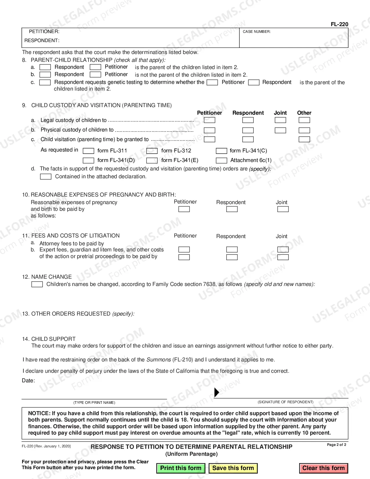Preview Response to Petition to Establish Parental Relationship - Uniform Parentage
