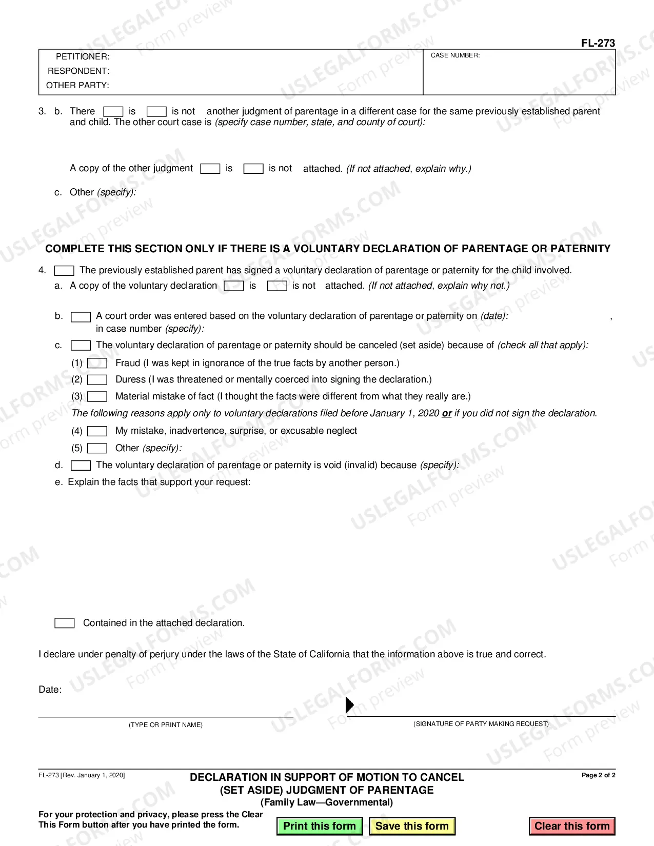Preview Declaration in Support of Motion to Set Aside Judgment of Paternity