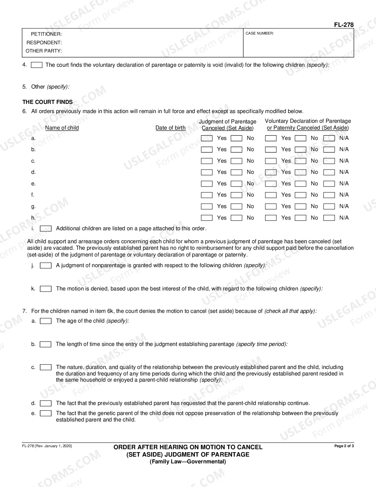 Preview Order After Hearing on Motion to Set Aside Judgment of Paternity