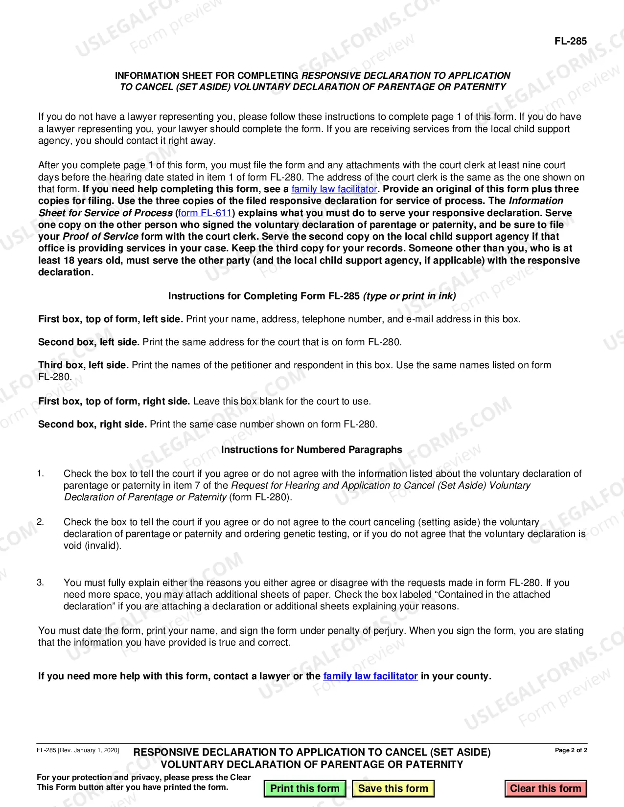 Preview Responsive Declaration to Application to Set Aside Voluntary Declaration of Paternity