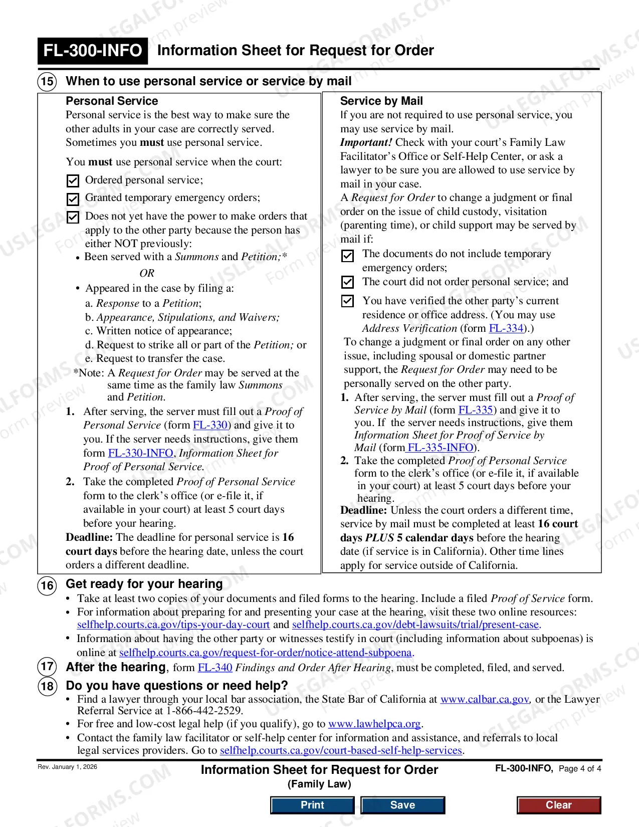Preview Information Sheet for Request for Order - Family Law