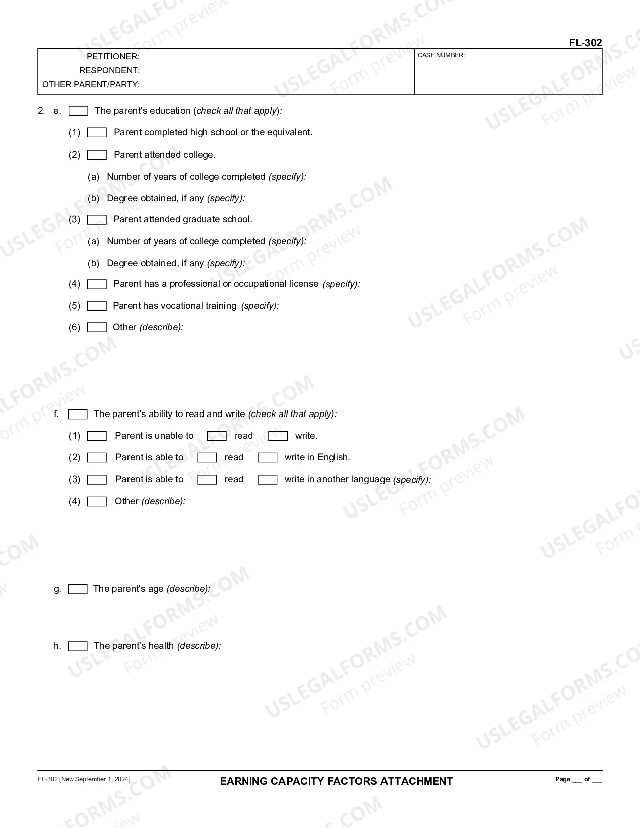 Preview Earning Capactiy Factors Attachment