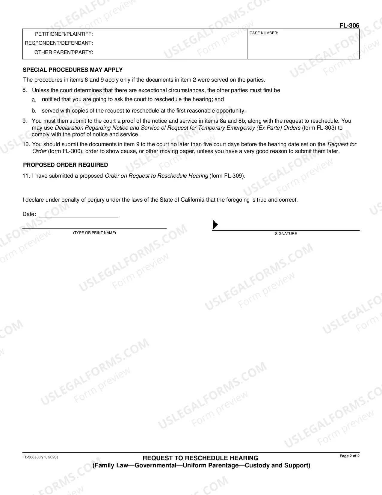Preview Request to Reschedule Hearing - Family Law - Governmental - Uniform Parentage - Custody and Support