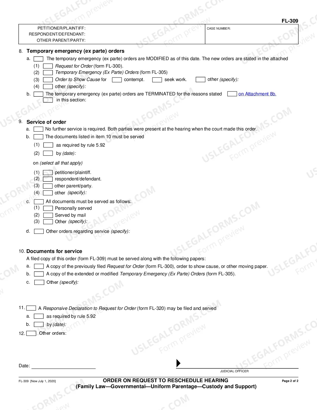 Preview Order on Request to Reschedule Hearing - Family Law - Governmental - Uniform Parentage - Custody and Support