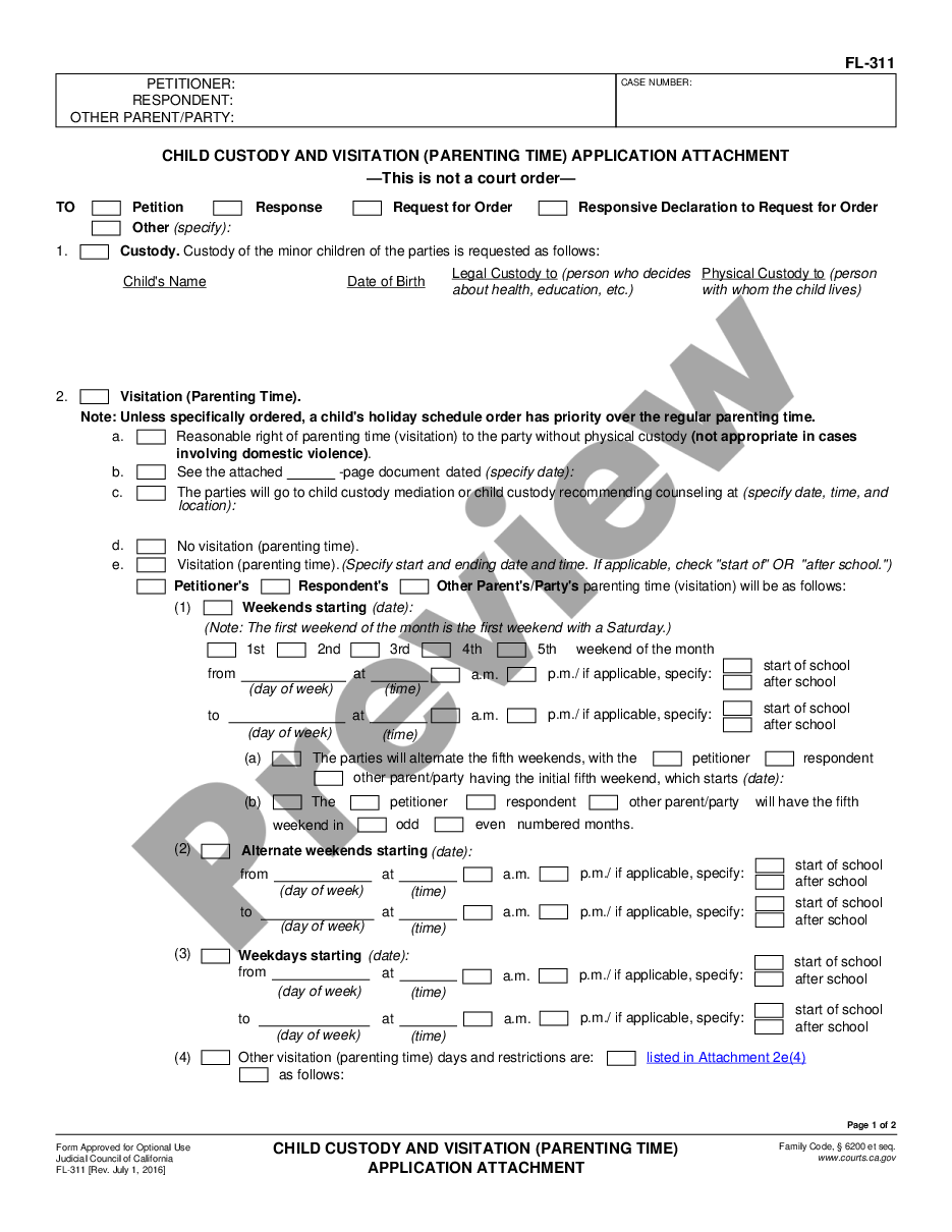 page 0 Child Custody and Visitation Attachment preview