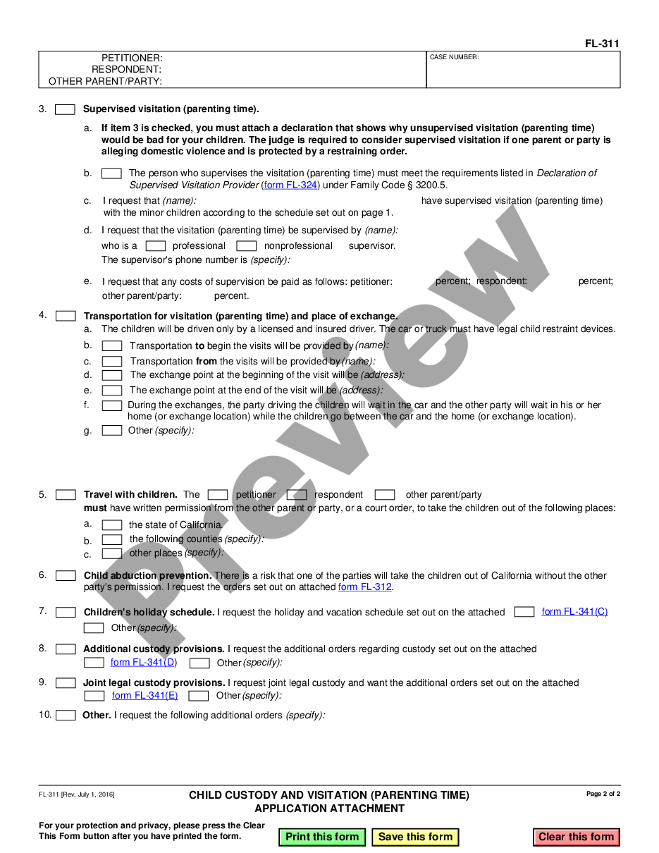page 1 Child Custody and Visitation Attachment preview