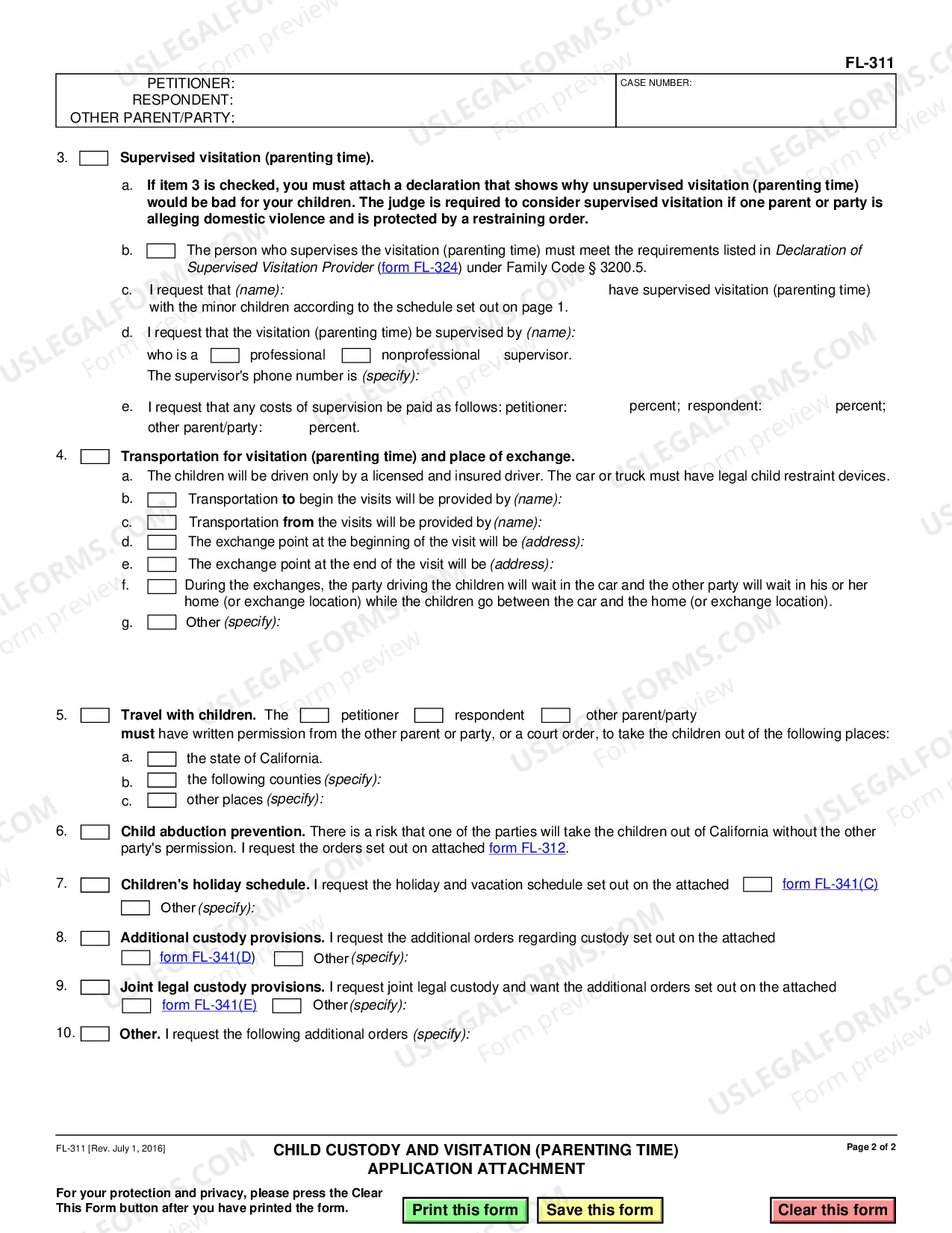 Preview Child Custody and Visitation Attachment