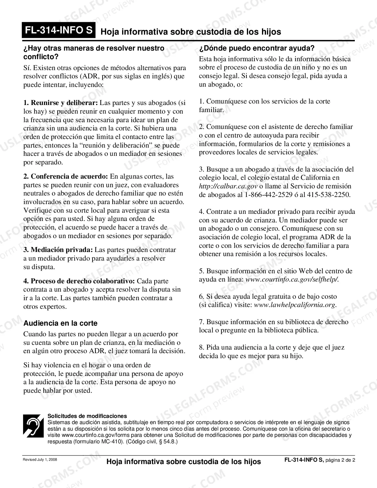 Preview Child Custody Order - Information - Spanish