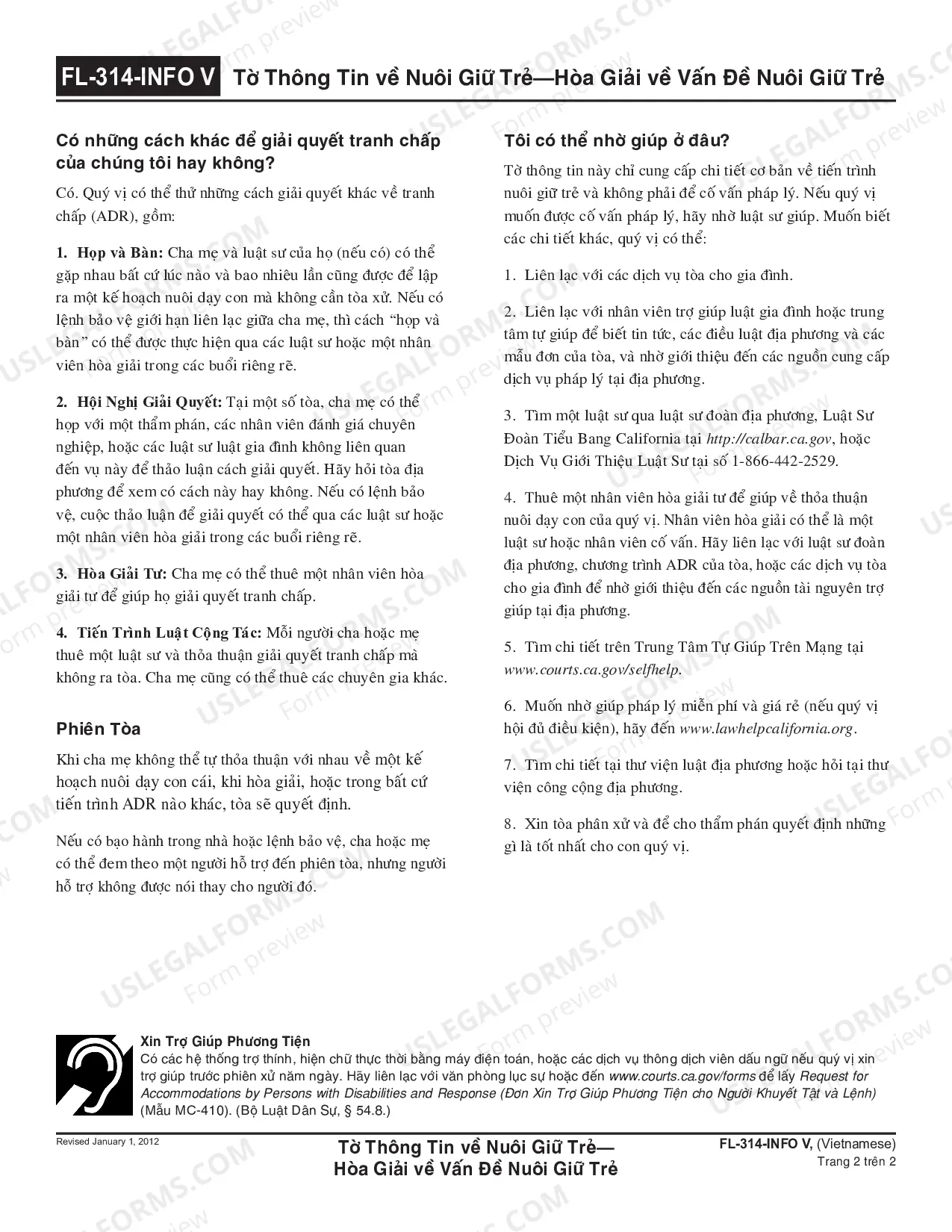 Preview Child Custody Order - Information - Vietnamese