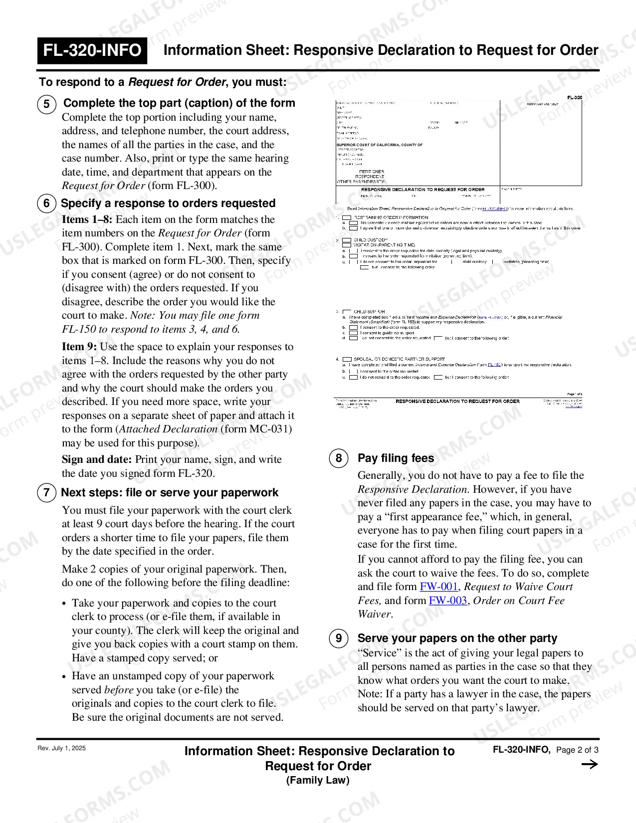 Preview Information Sheet - Responsive Declaration to Request for Order