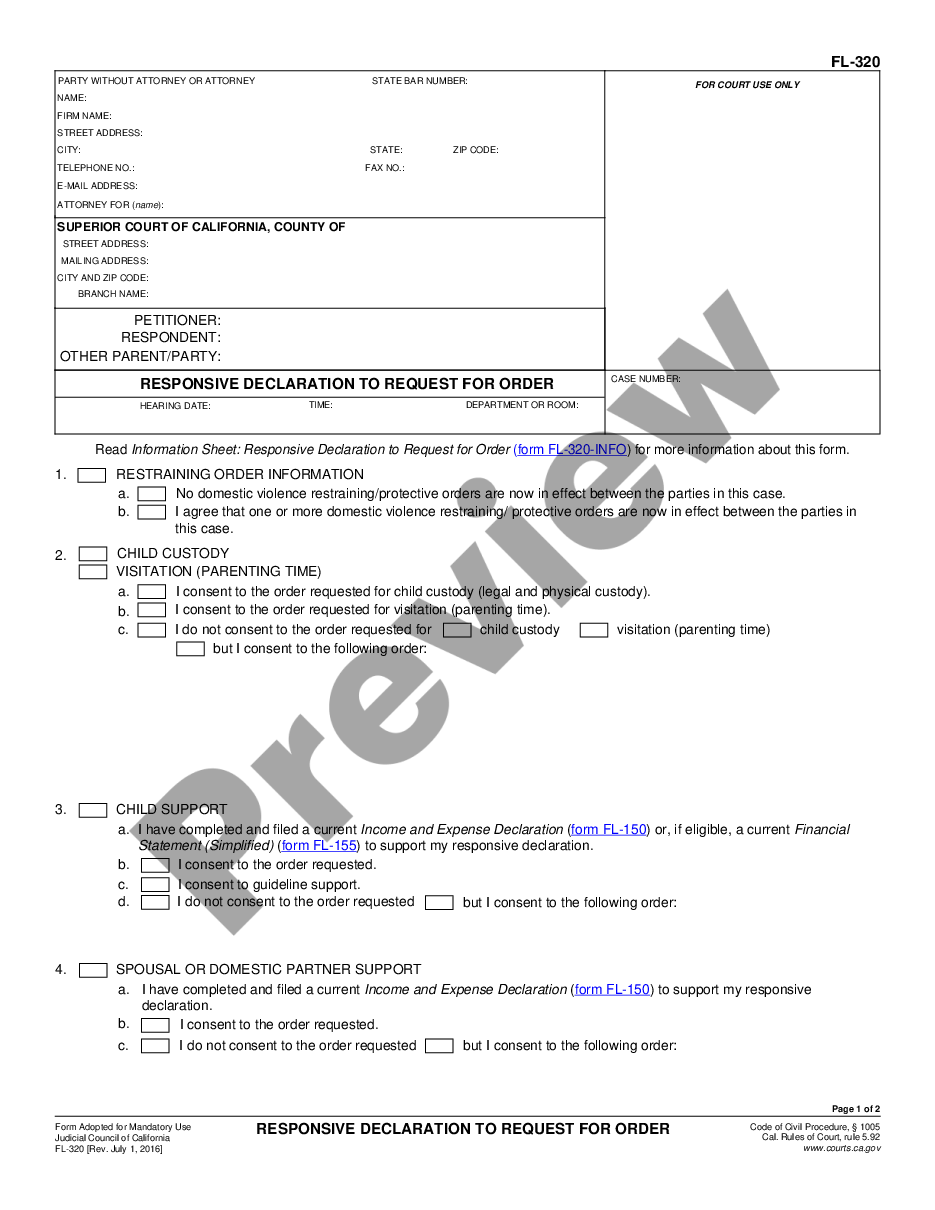 form Responsive Declaration to Request for Order preview