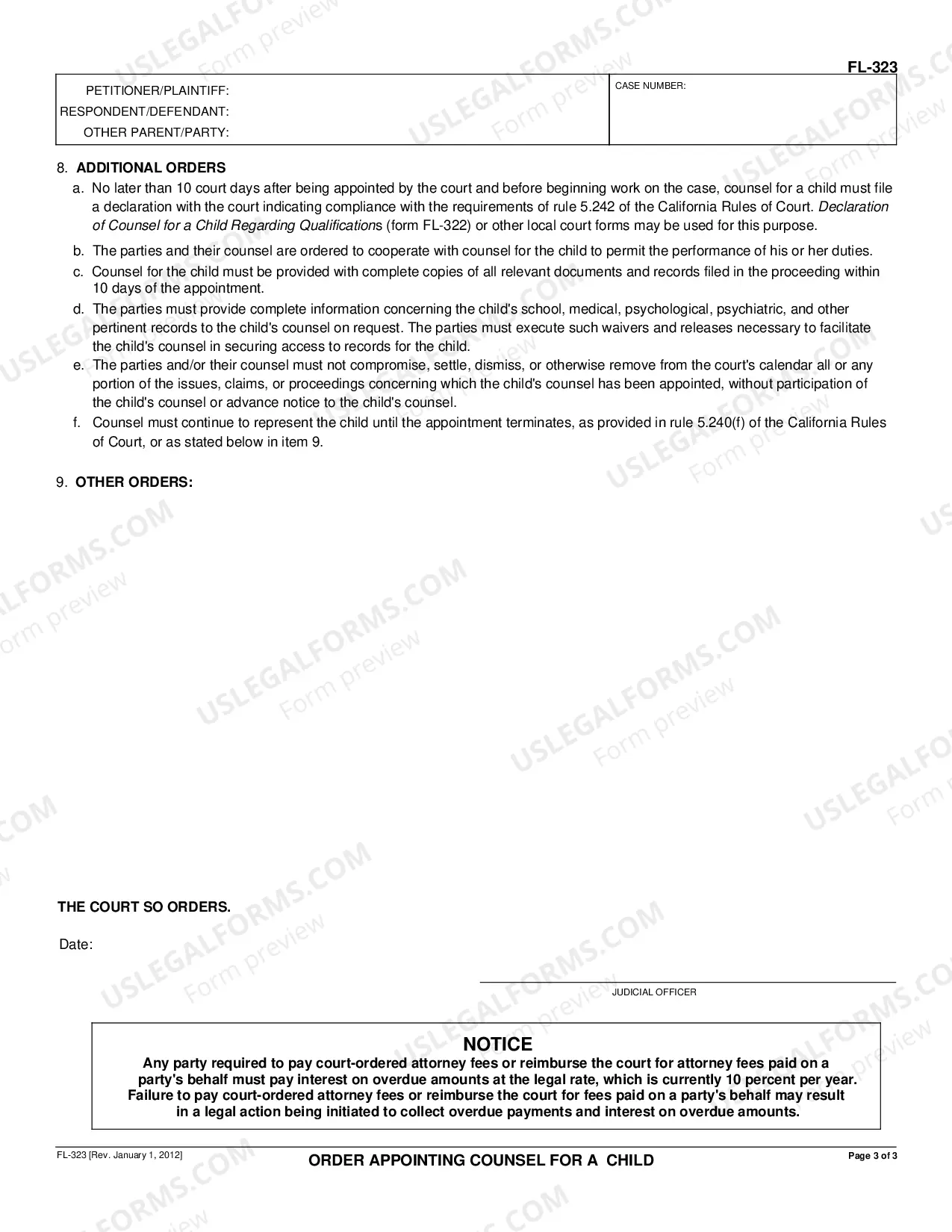 Preview Order Appointing Counsel for a Child