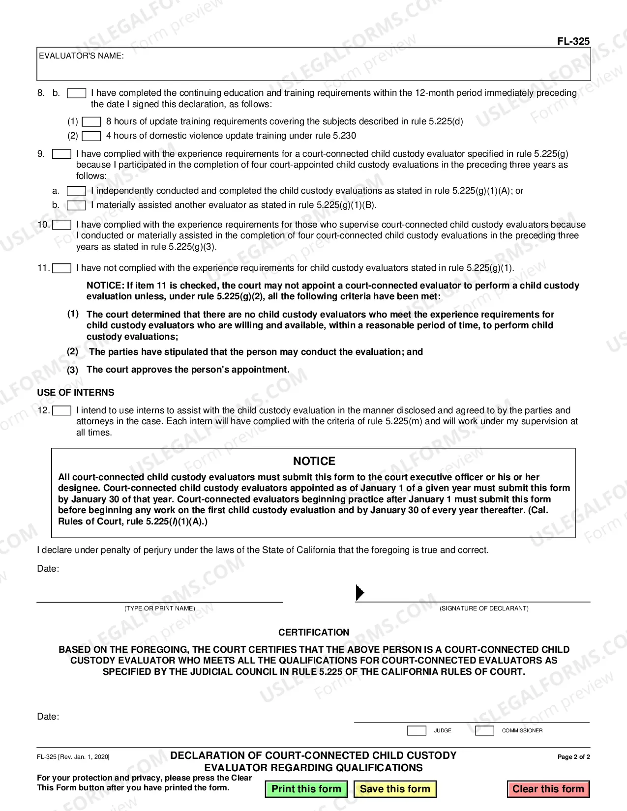 Preview Declaration of Court Connected Child Custody Evaluator Regarding Qualifications