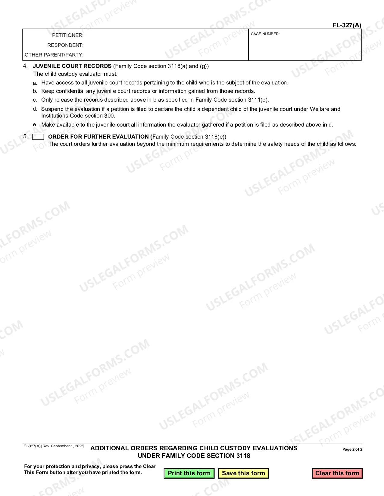 Preview Additional Orders Regarding Child Custoday Evaluations Under Family Code Section 3118