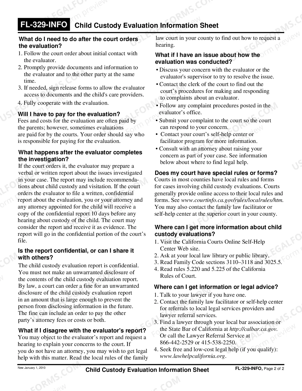Preview Child Custody Evaluation Information Sheet