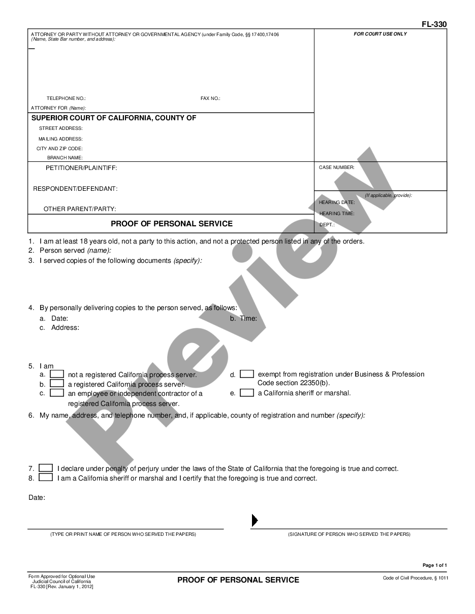 form Proof of Personal Service preview