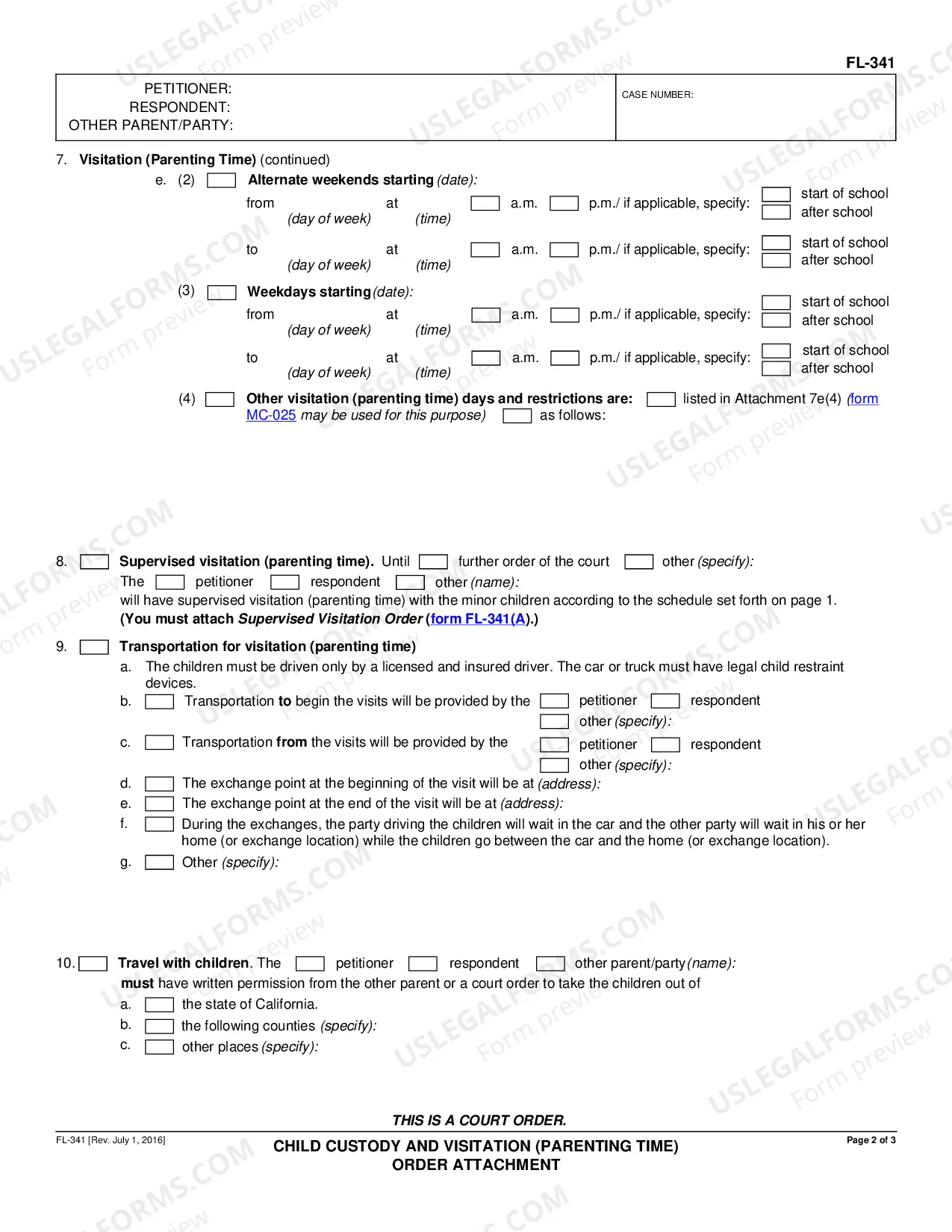 Preview Child Custody and Visitation - Parenting Time - Order Attachment