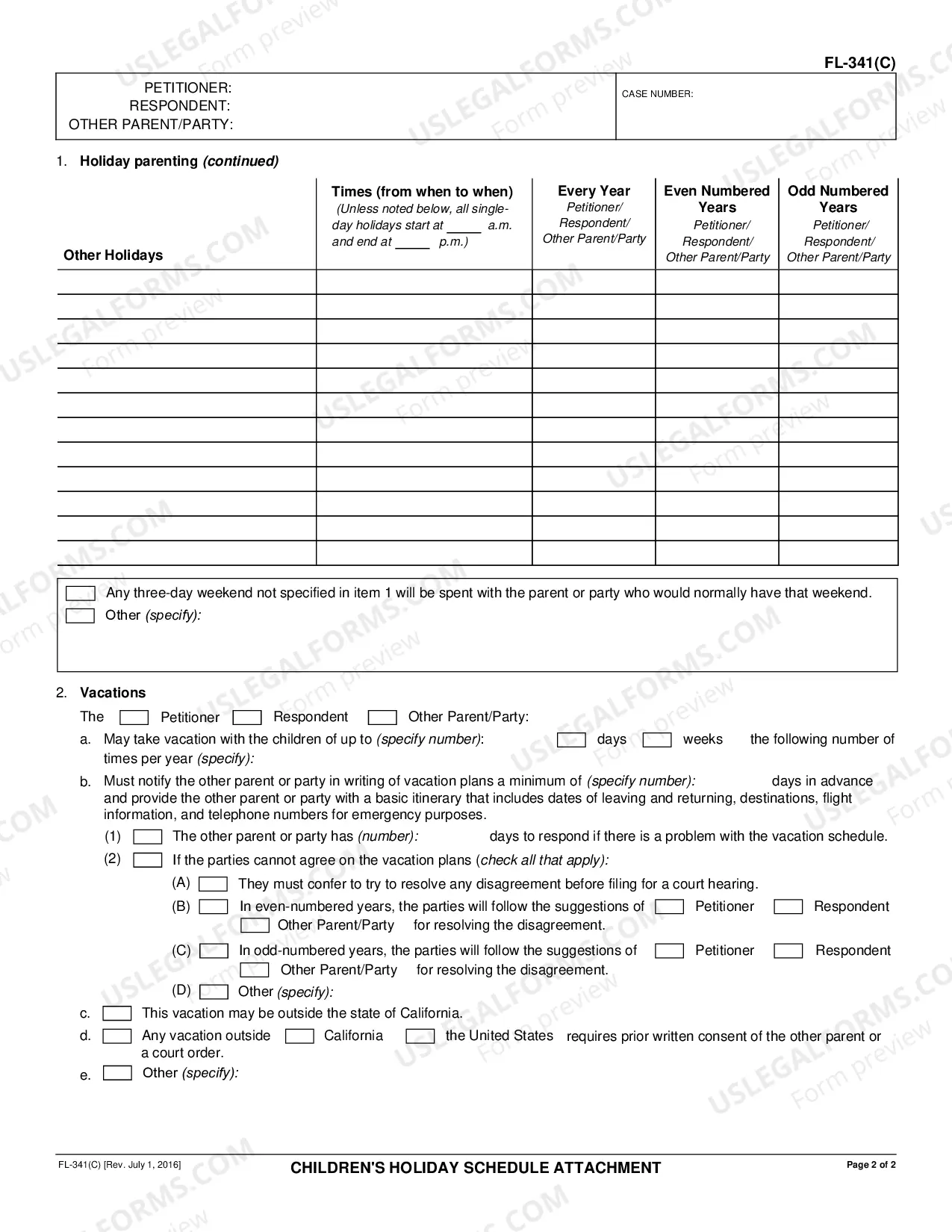 Preview Children's Holiday Schedule Attachment