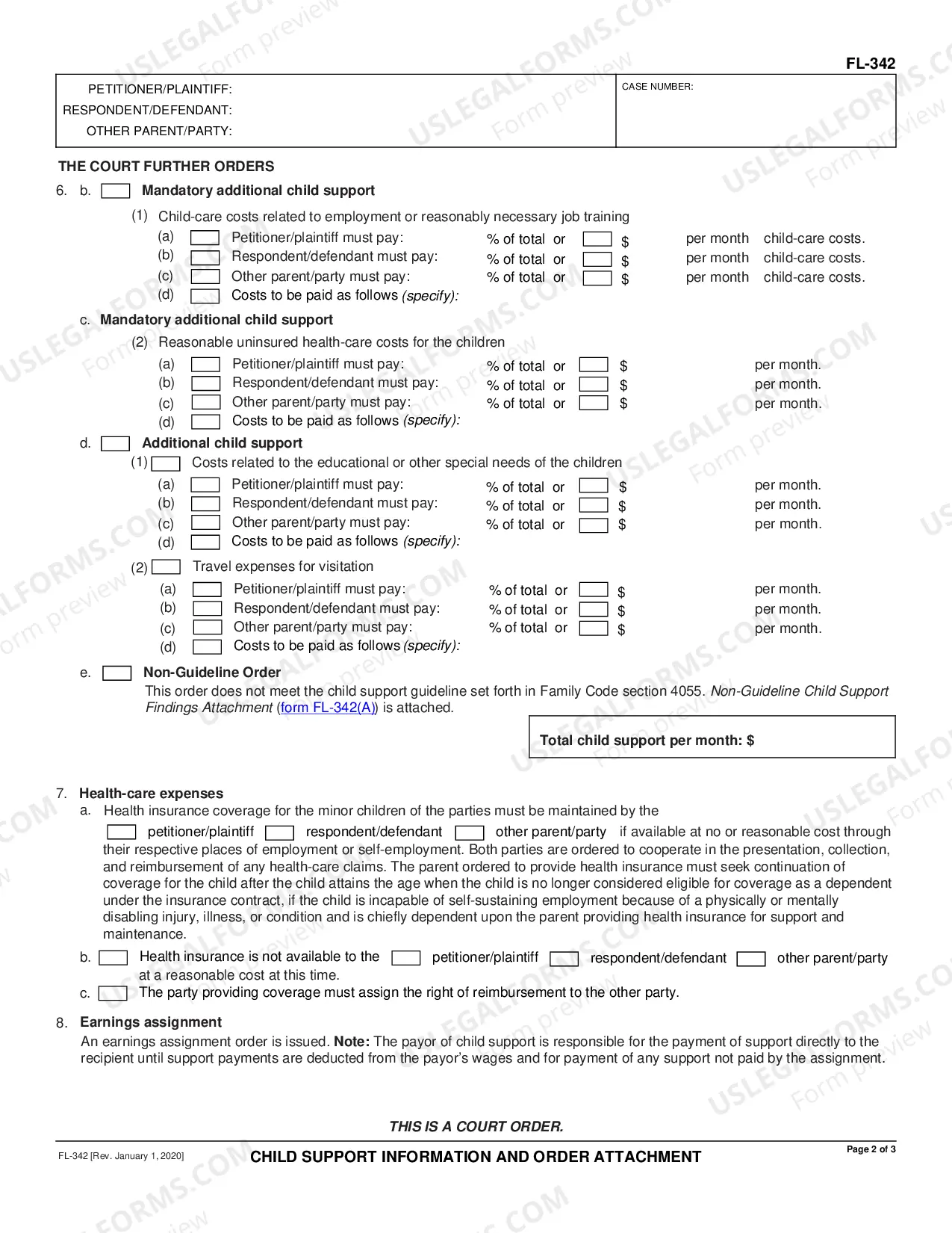 Preview Child Support Information and Order Attachment