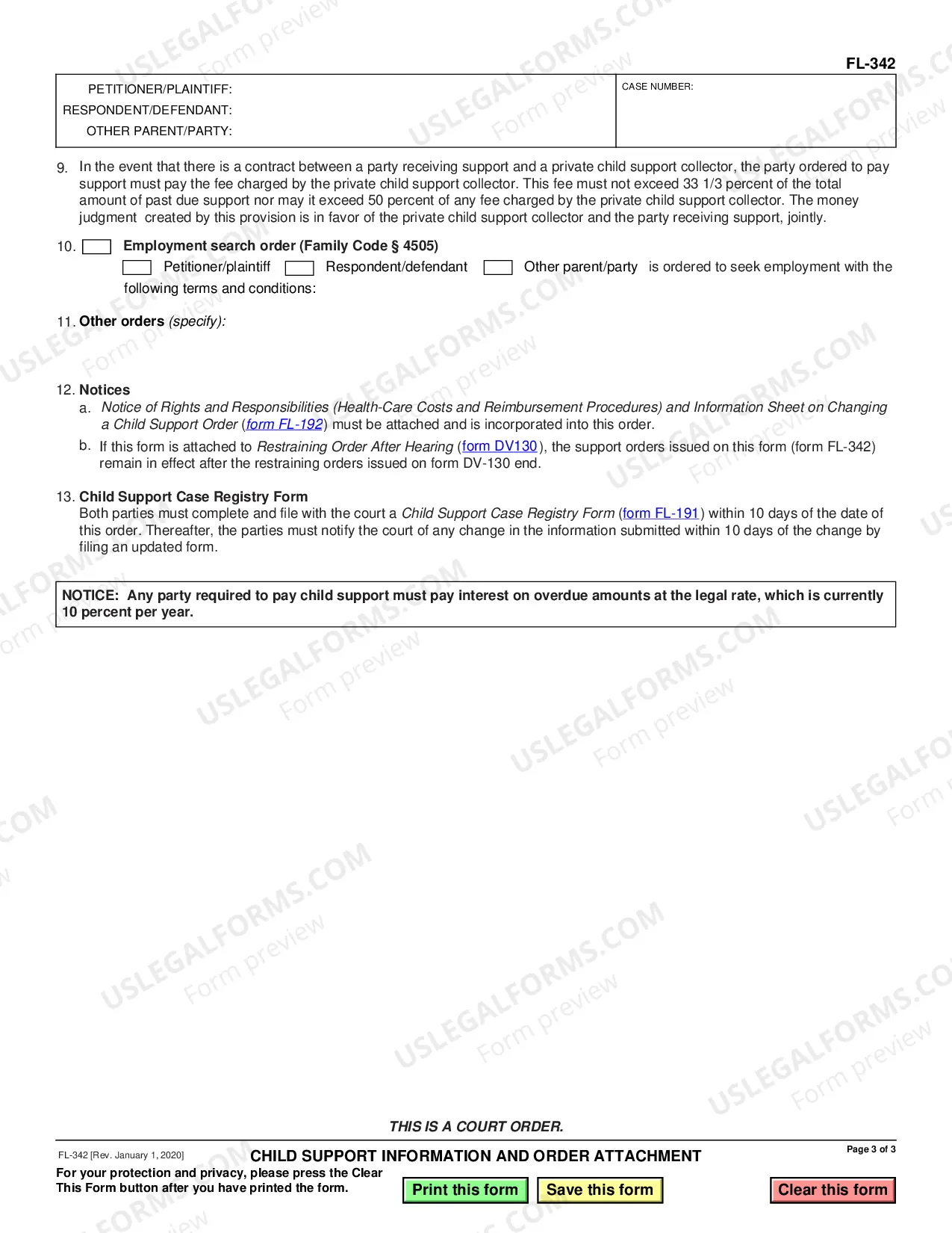 Preview Child Support Information and Order Attachment