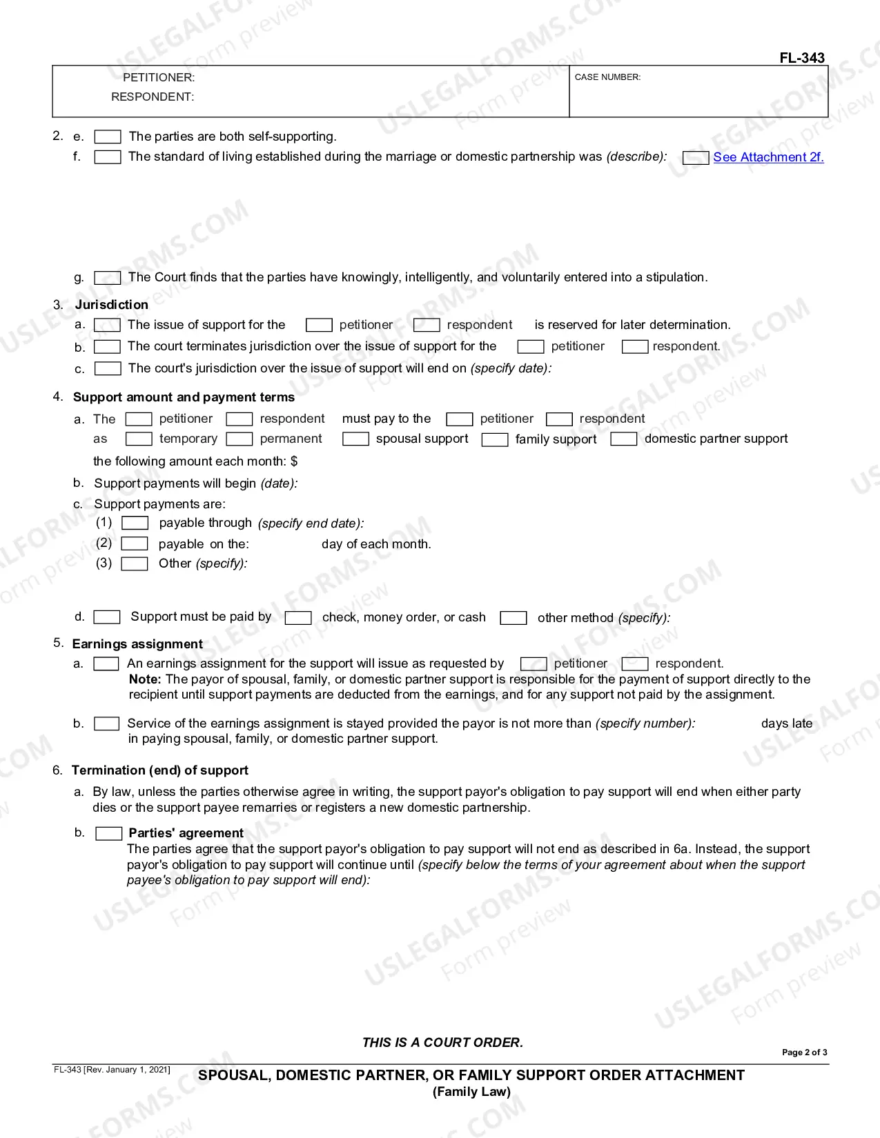 Preview Spousal Partner or Family Support Order Attachment
