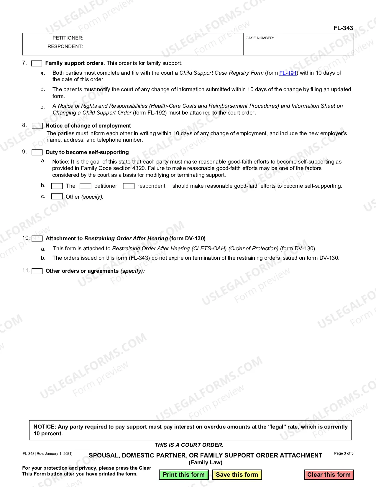 Preview Spousal Partner or Family Support Order Attachment