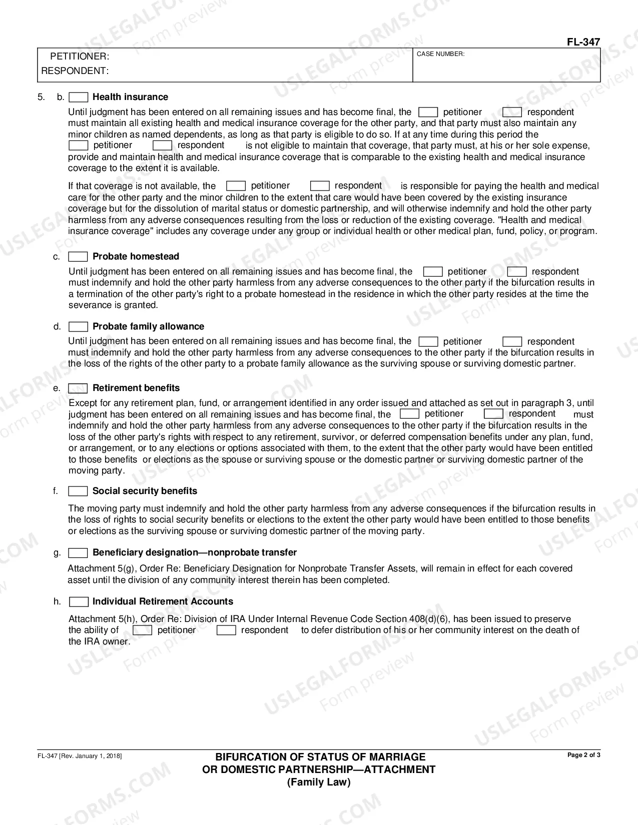 Preview Bifurcation of Status of Marriage or Domestic Partnership - Attachment - Family Law