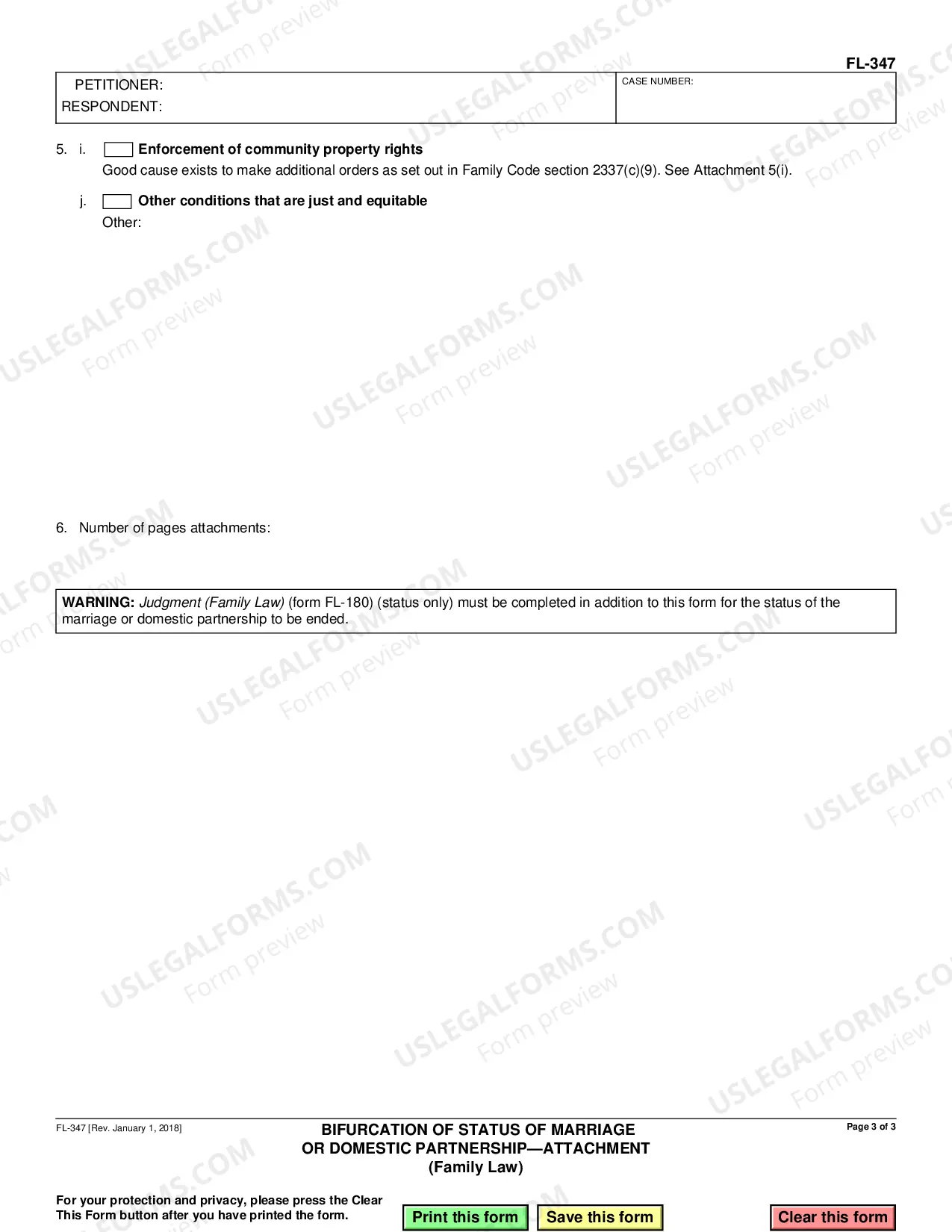 Preview Bifurcation of Status of Marriage or Domestic Partnership - Attachment - Family Law