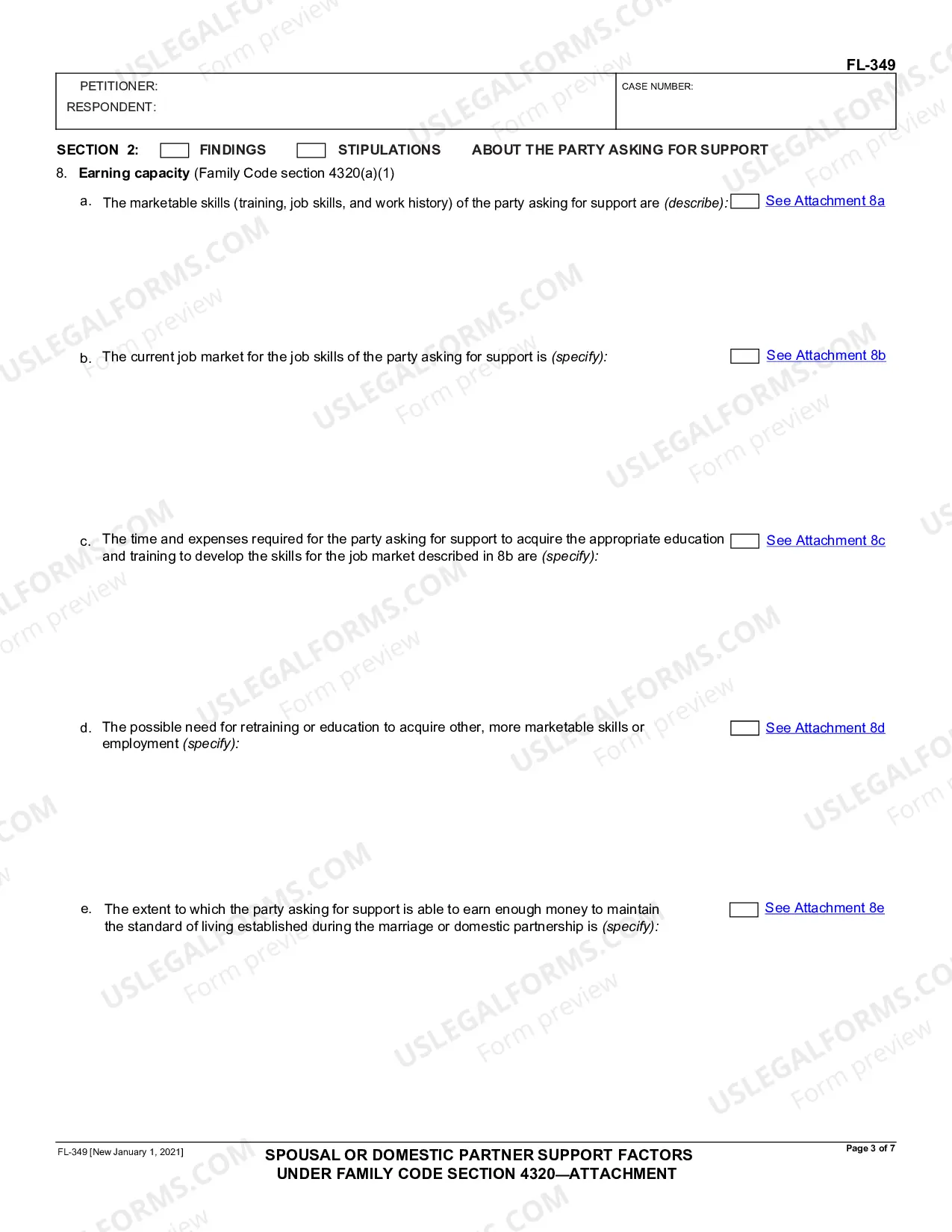 Preview Spousal or Domestic Partner Support Factors Under Family Code Section 4320 - Attachment