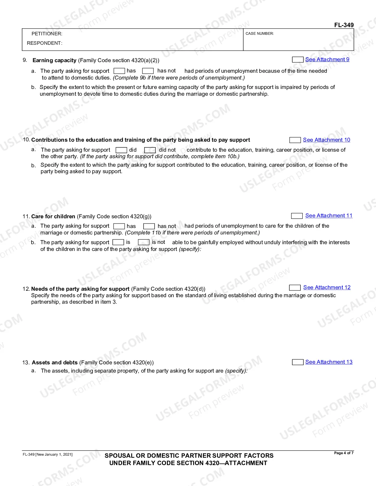 Preview Spousal or Domestic Partner Support Factors Under Family Code Section 4320 - Attachment