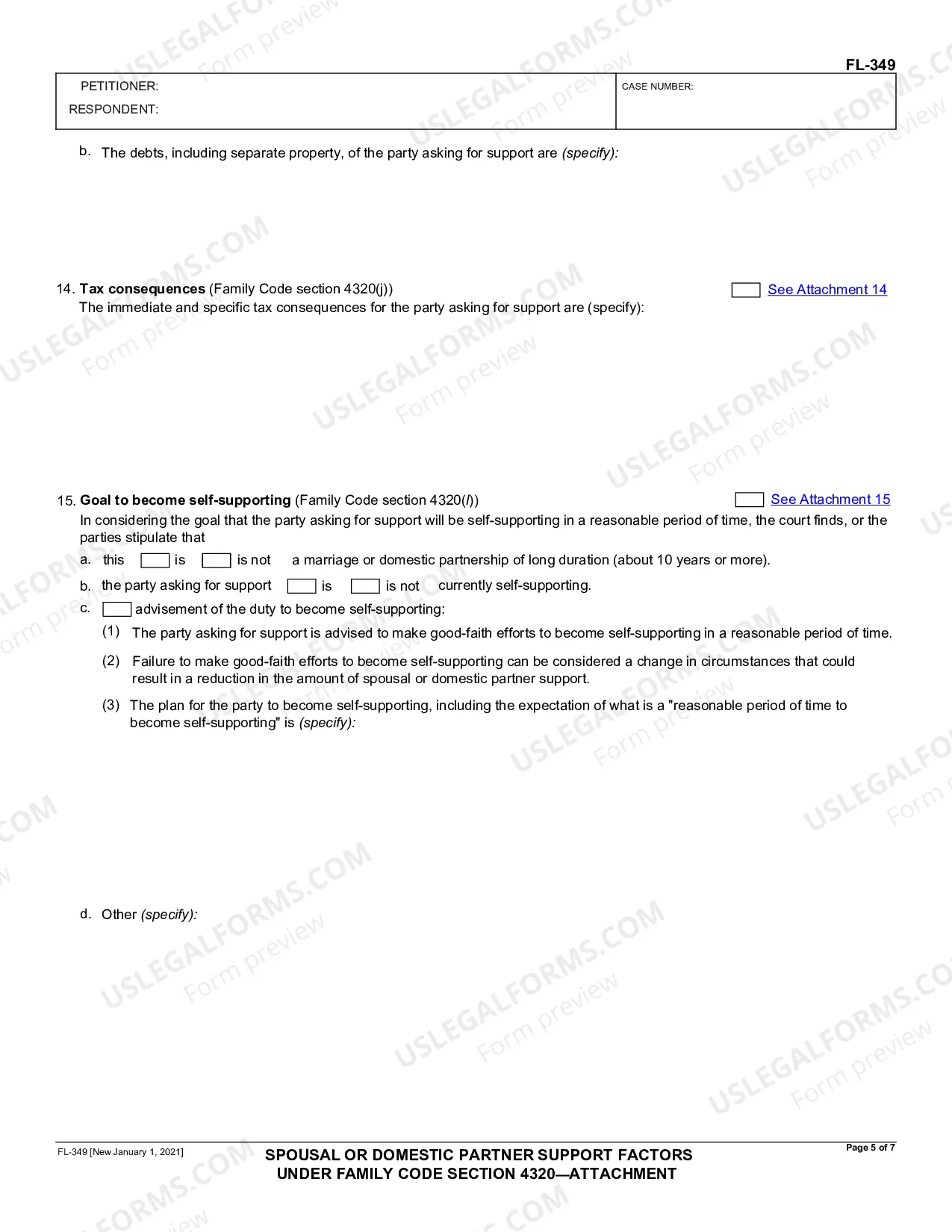 Preview Spousal or Domestic Partner Support Factors Under Family Code Section 4320 - Attachment