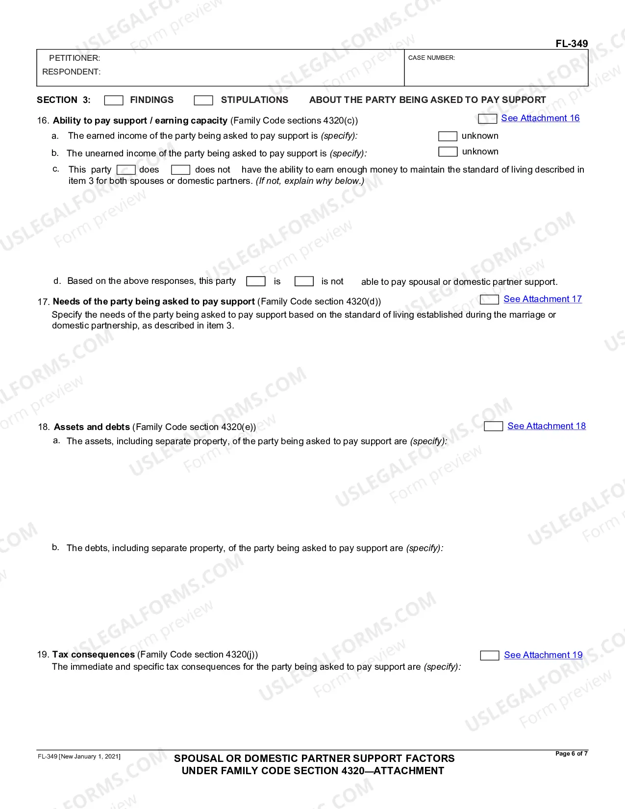 Preview Spousal or Domestic Partner Support Factors Under Family Code Section 4320 - Attachment